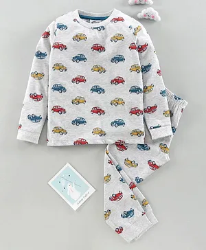 Earth Conscious Full Sleeves Car Printed Night Suit - Grey