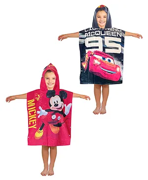 Disney Mickey Mouse & Cars Hooded Bath Towel Pack of 2 - Black and Red