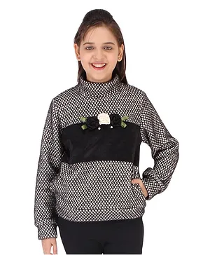 Cutecumber Full Sleeves Floral Embellishments Sweatshirt - Black