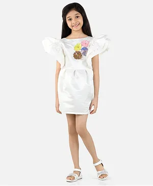 Fairies Forever Half Sleeves Flower Embellished Dress - White