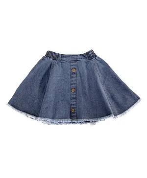 Aww Hunnie Denim Flared Skirt With Front Buttons - Blue