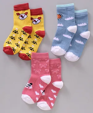 Red Rose Socks Panda & Dog Print Pack of 3 - Yellow Blue Pink