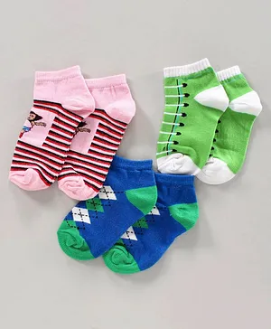 Red Rose Socks Multi Design Pack of 3 - Pink Blue Green