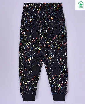 Kiwi Full Length Multicolor Dots Print Unisex Lounge Pants - Black