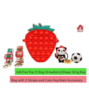 YAMAMA Pop It Bag Strawberry Shape Sling Bag With 2 Straps and Cute Keychain Accessory - Multicolour