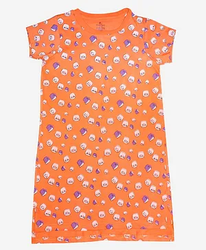 Kiddopanti Half Sleeves Mug Print Night Dress - Orange