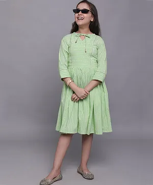 Bolly Lounge Three Fourth Sleeves Striped Dress - Mint Green