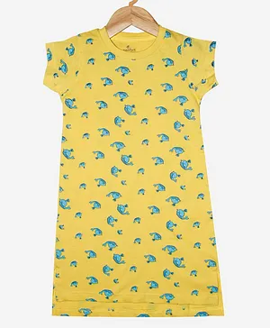 Kiddopanti Short Sleeves Whale Print Night Dress - Yellow