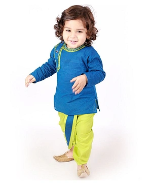 KID1 Full Sleeves Placement Embroidered Detail Kurta With Dhoti - Blue