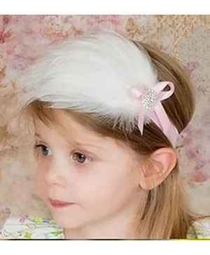 Akinos Kids Studded Stone Embellished & Feather Detail Headband - White
