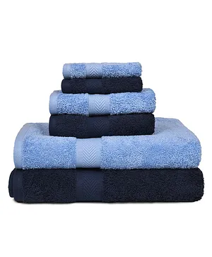 Haus & Kinder Cotton Terry Towel Pack of 6 - Sky Blue & Navy Blue