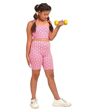 D'chica Sleeveless Queen Cat Print Tube Top & Cycling Shorts Coordinated Set - Pink