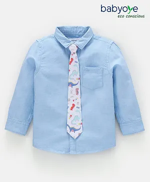 Babyoye 100% Cotton  Full Sleeves Party Shirt With Tie - Blue