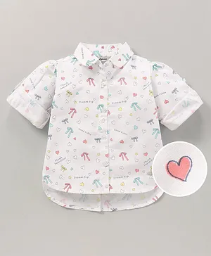ToffyHouse Loose Fit Full Sleeves  Shirt Style Top Heart Print - White