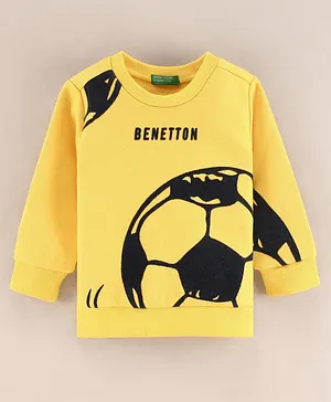 UCB Knitted Full Sleeves Sweatshirt Football Print - Yellow