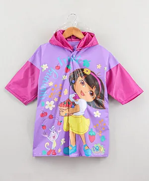 Dora Full Sleeves Hooded Raincoat Dora Print - Multicolor