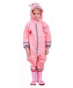 Little Surprise Box Full Sleeves Bunny Design Jumpsuit Style Raincoat - Pink