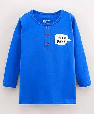 Bodycare Cotton Knit Full Sleeves Stretchable T-Shirt Text Print - Royal Blue