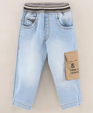 Little Kangaroos Full Length Denim Jeans Text Print - Light Blue