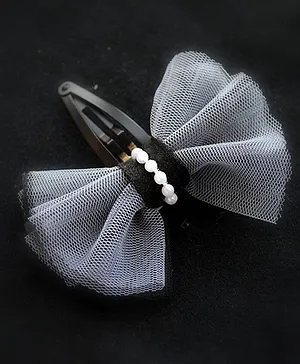 Pretty Ponytails Tulle Pearl Clip - Black & White