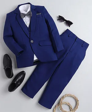 Jeet Ethnics Full Sleeves Solid Coat Suit Set - Navy Blue