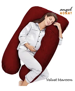 Angel Mommy Luxurious Imported Velvet U Shape  Pregnancy Pillow - Maroon