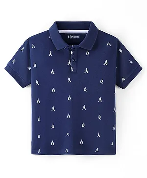 Pine Kids Cotton Knit Half Sleeves Brand Logo Print Biowashed T-Shirt - Navy Blue