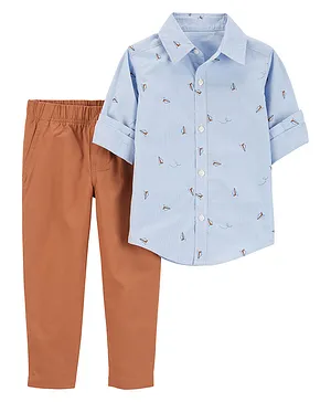 Carter's 2 Piece Button Front Shirt & Pant Set- Blue & Brown