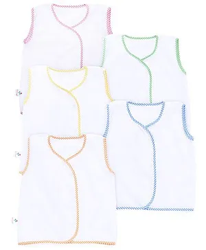 Tinycare Sleeveless Jhabla Vests Set Of 5 - White Multicolor