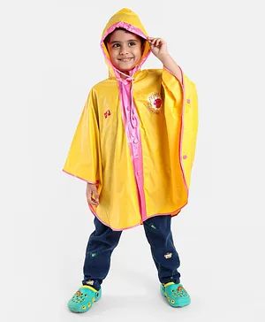 Babyhug PVC  Opaque Full Sleeves Poncho Raincoat Text Print - Yellow