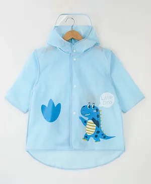 Kookie Kids Full Sleeves Hooded Raincoat Dino Print - Blue