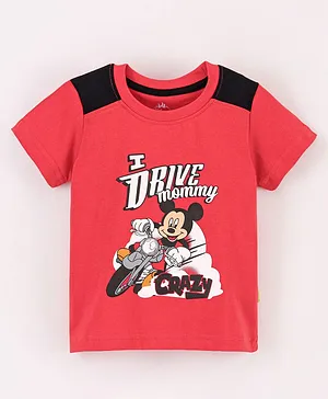 Bodycare Cotton Half Sleeves T-Shirt Mickey Mouse Print- Red