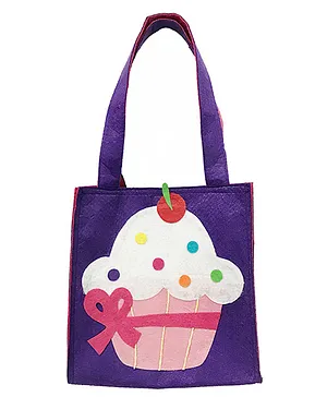 Li'll Pumpkins Cute Cupcake Applique Felt Tote Bag - Purple