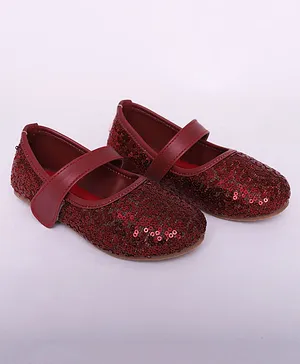 Mine Sole Sequinned Gloss Finish Detailing Party Ballerinas - Maroon