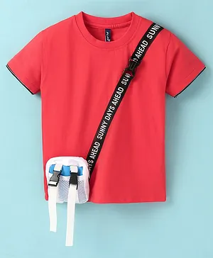 Little Kangaroos 100% Cotton Half Sleeves T-Shirt With Bag- Red