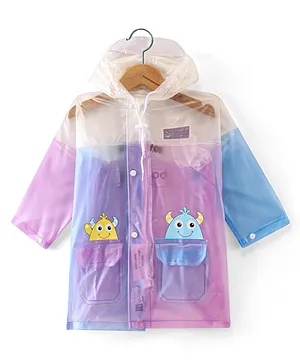 Babyhug Full Sleeves Calf Length Hooded Raincoat Cartoon Print - Multicolour