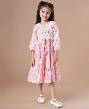 Pspeaches Three Fourth Sleeves Floral Printed Dress - Light Pink