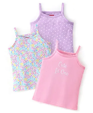 Babyhug 100% Cotton Sleeveless Slips Floral & Heart Print Pack of 3 - Pink Blue & Purple