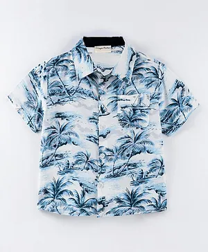 CrayonFlakes Half Sleeves Beach Theme Palm Trees Printed Shirt - Offwhite