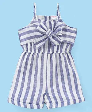 Babyhug Cotton Woven Sleeveless Yarndyed Striped Jumpsuit - Blue