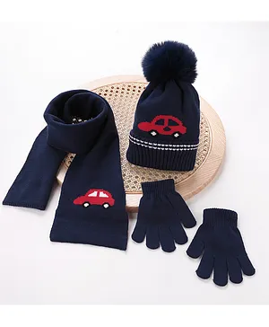 Babyhug Woolen Cap Gloves & Muffler Set - Navy Blue