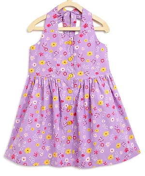 Campana 100% Cotton Sleeveless Floral Printed Dress - Purple