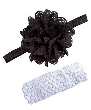 Akinos Kids Pack Of 2 Flower Designed & Crochet Knitted Soft Elastic Stretchable Headbands - Black White
