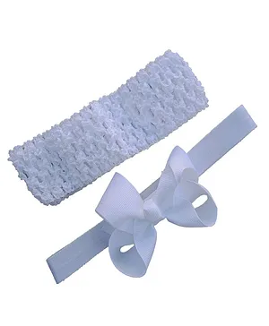 Akinos Kids Pack Of 2 Lace Knot Applique And Crochet Knitted Soft Elastic Stretchable Headbands - White