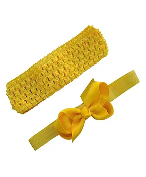 Akinos Kids Pack Of 2 Lace Knot Applique And Crochet Knitted Soft Elastic Stretchable Headbands - Yellow