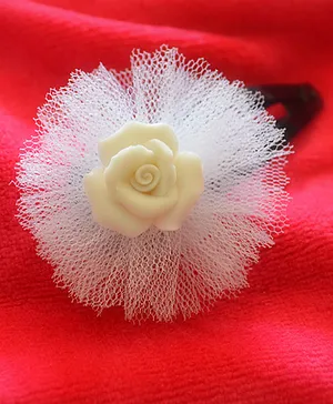 Pretty Ponytails Pristine Rose Flower Tulle Clip - White