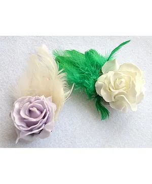 Pretty Ponytails Set Of Two Roses Snap Clips - White Lavender & Green