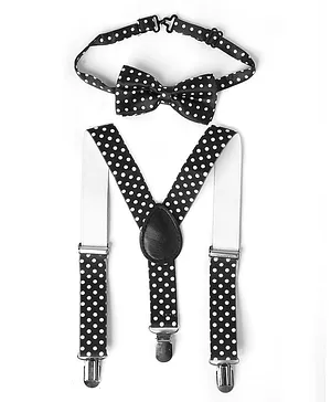 Kid-O-World Polka Dot Printed Bow Tie & Suspender - Black White