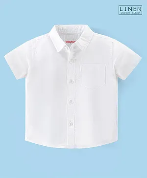 Babyhug Cotton Linen Half Sleeves Solid Shirt- White