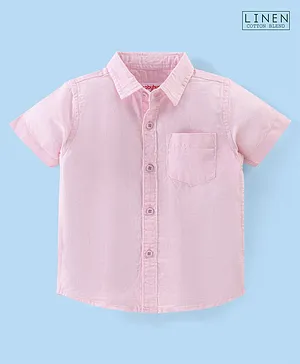Babyhug Cotton Linen Half Sleeves Solid Shirt- Pink